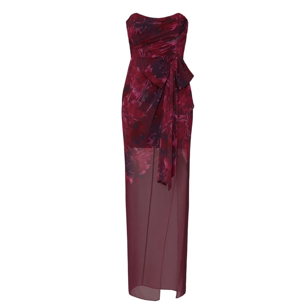 Badgley Mischka Red Floral Strapless Gown